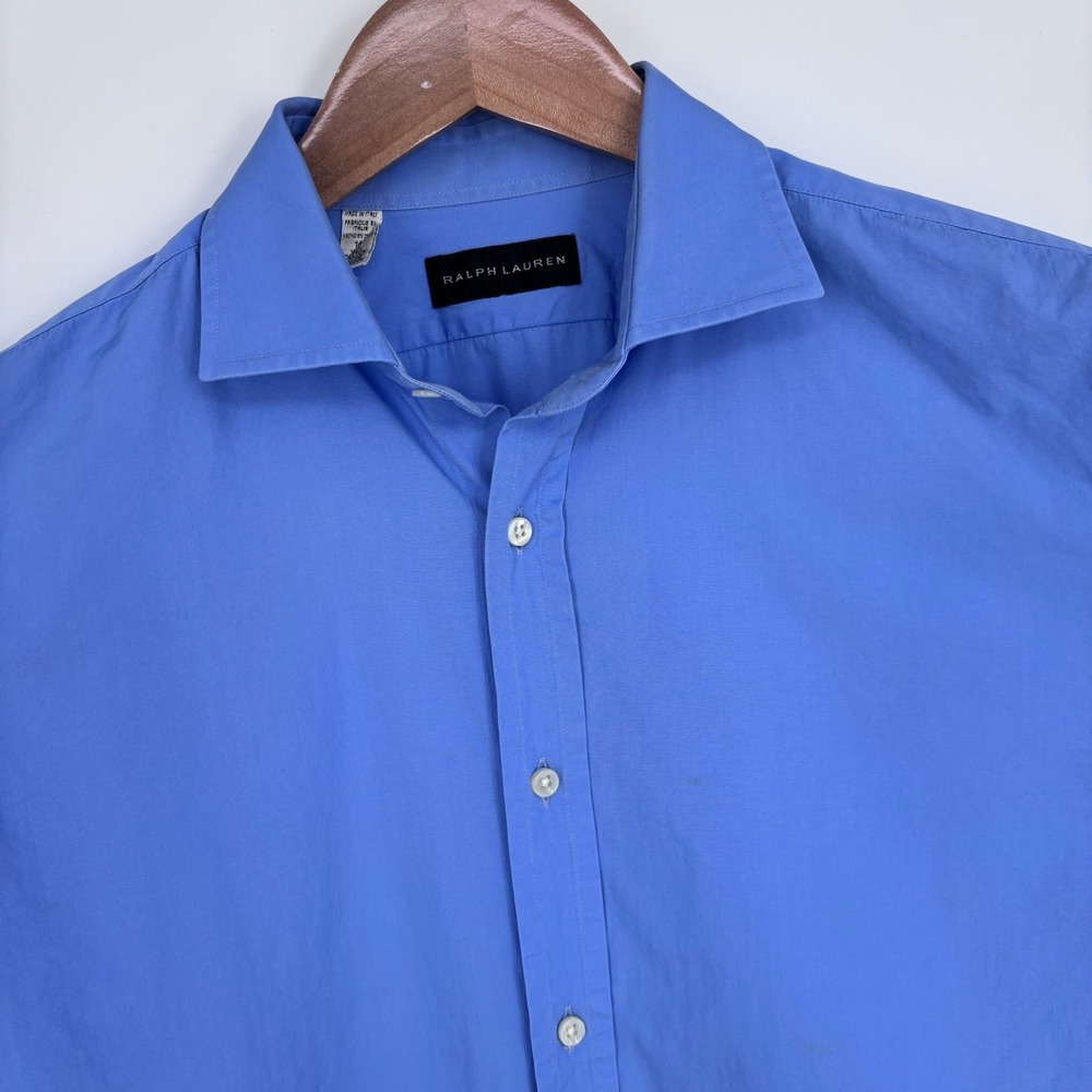 Ralph Lauren Black Label Button Down Shirt Mens 16 Blue‎ Long Sleeve Italy *FLAW